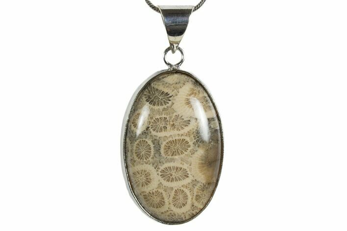 Polished Indonesian Fossil Coral Pendant (Necklace) #345275